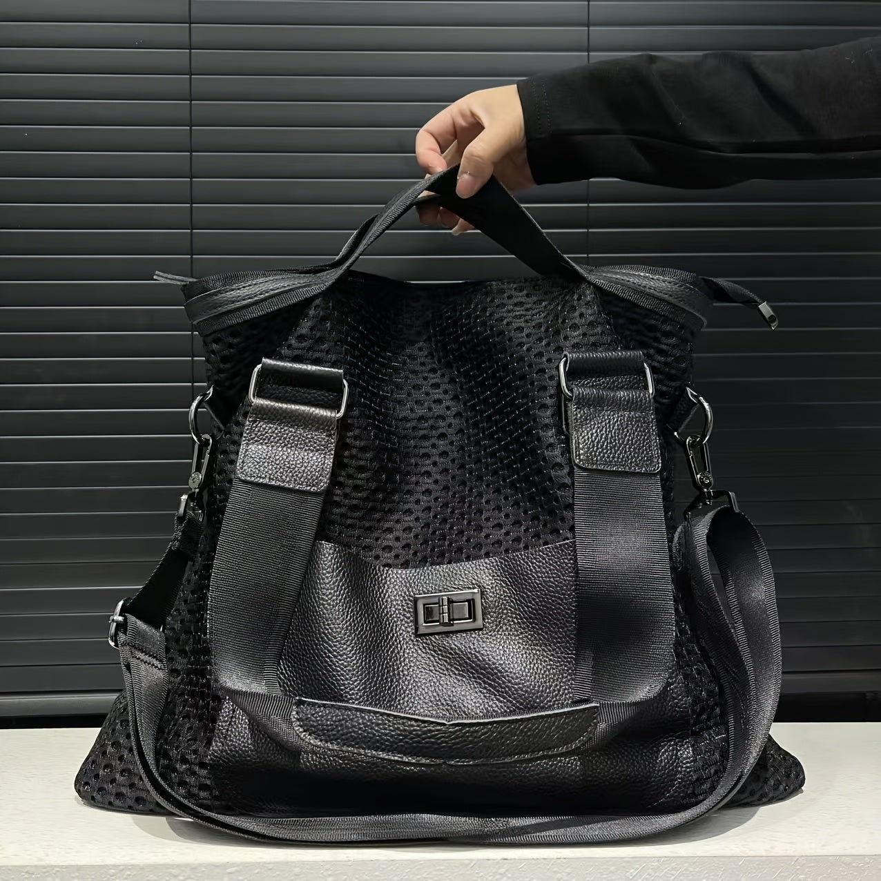 Durable Nylon Tote Bag With Detachable Strap And Zipper