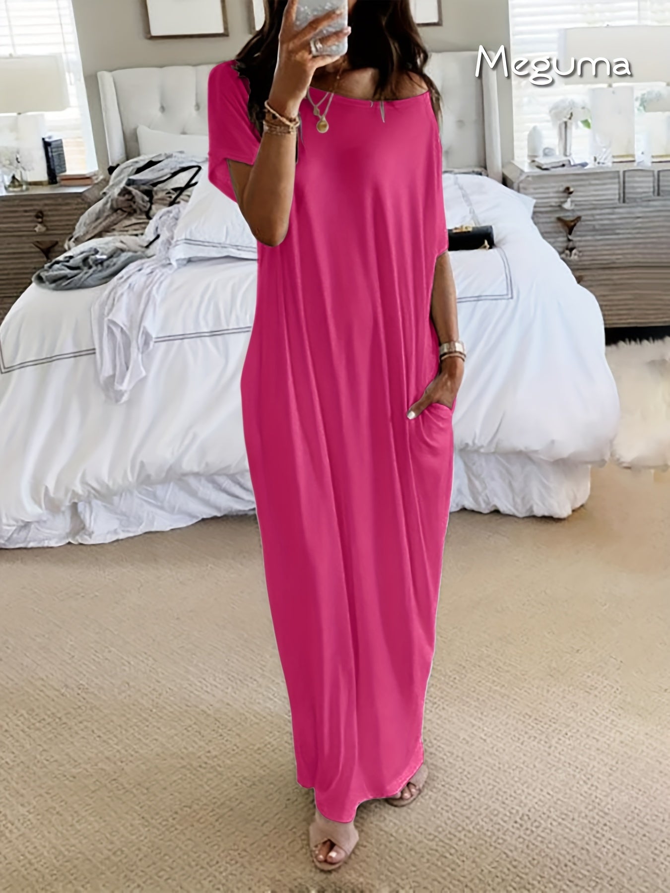 Womens Long Style Dress Crew Neck Comfortable Breathable