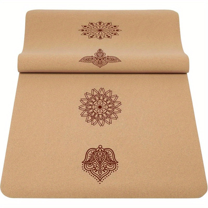 Premium Cork Yoga Mat Non Slip Mandala Design Home Workouts