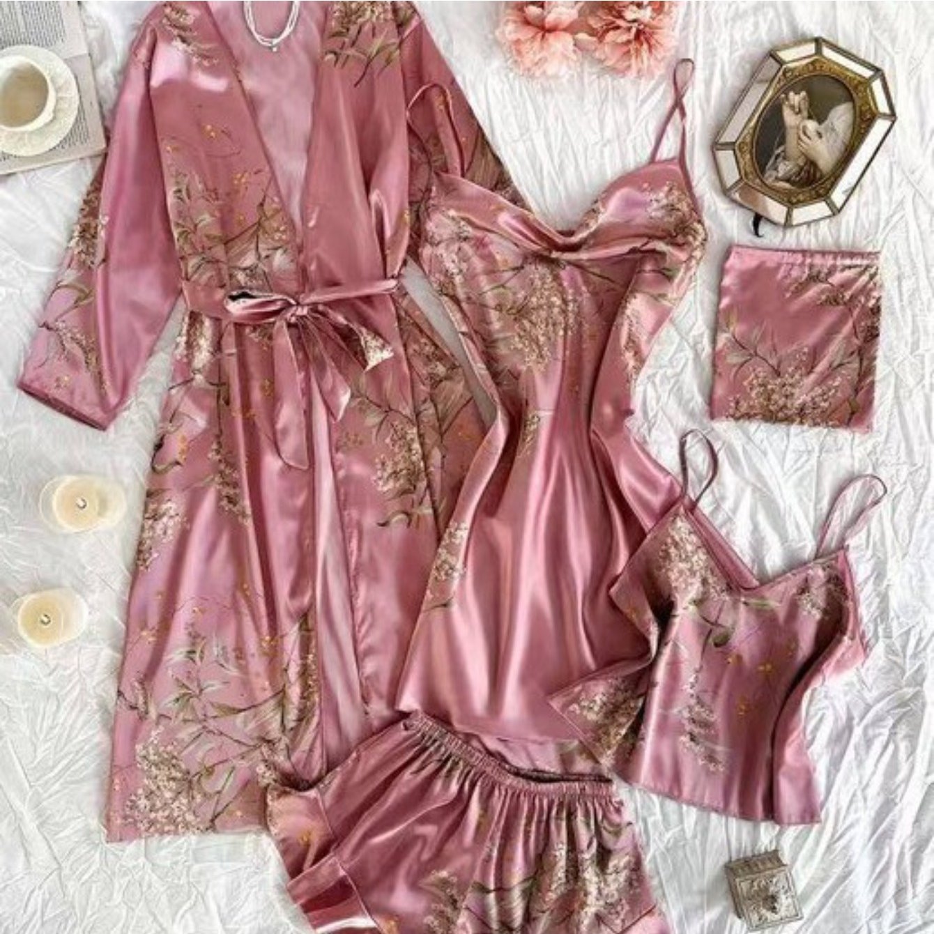 Five Piece Printed Cherry Pajama Set For Women Lightweight Cotton Homewear Comfort