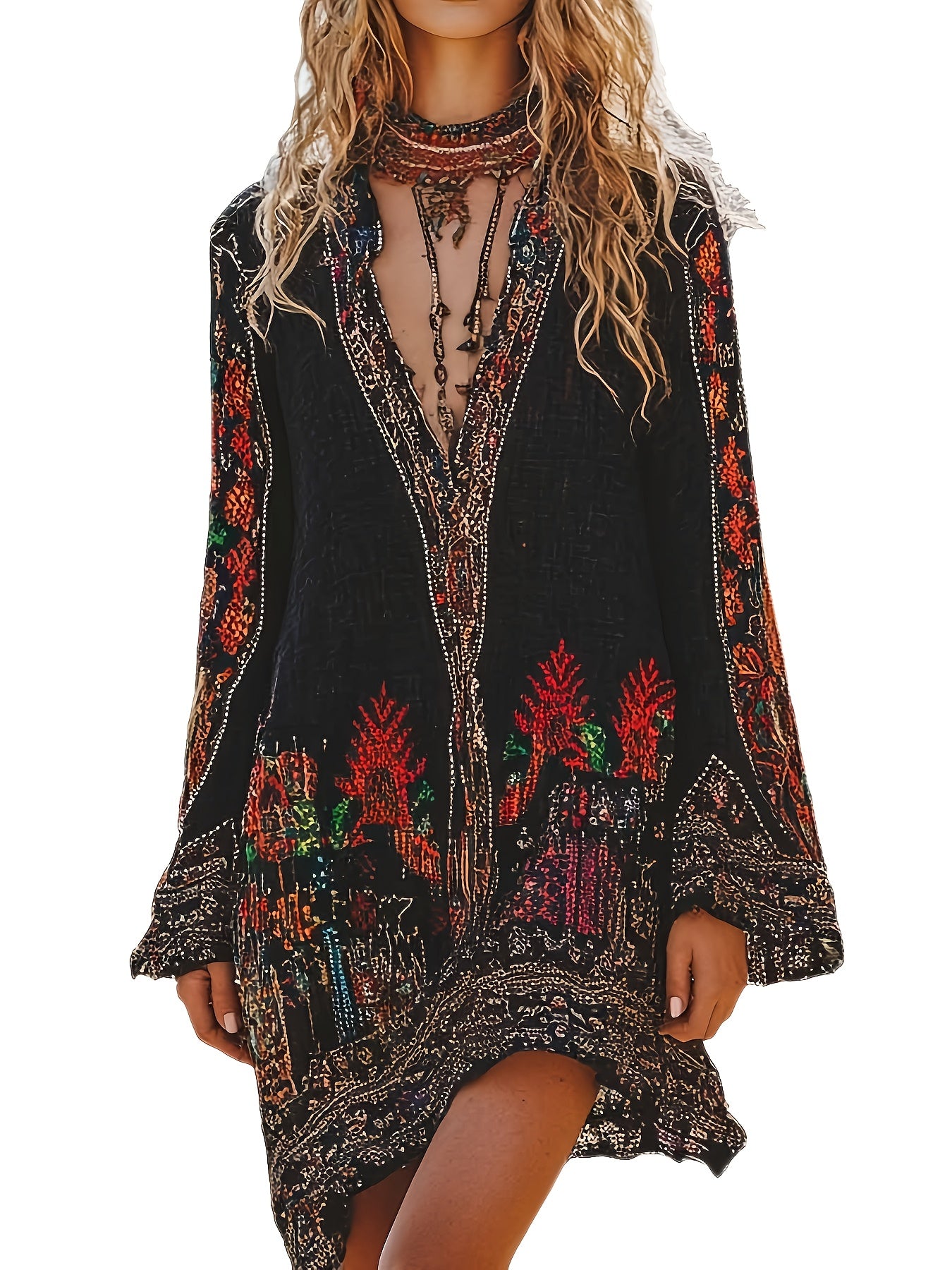 Vintage Western Cowgirl Dress With Floral Print Fringe