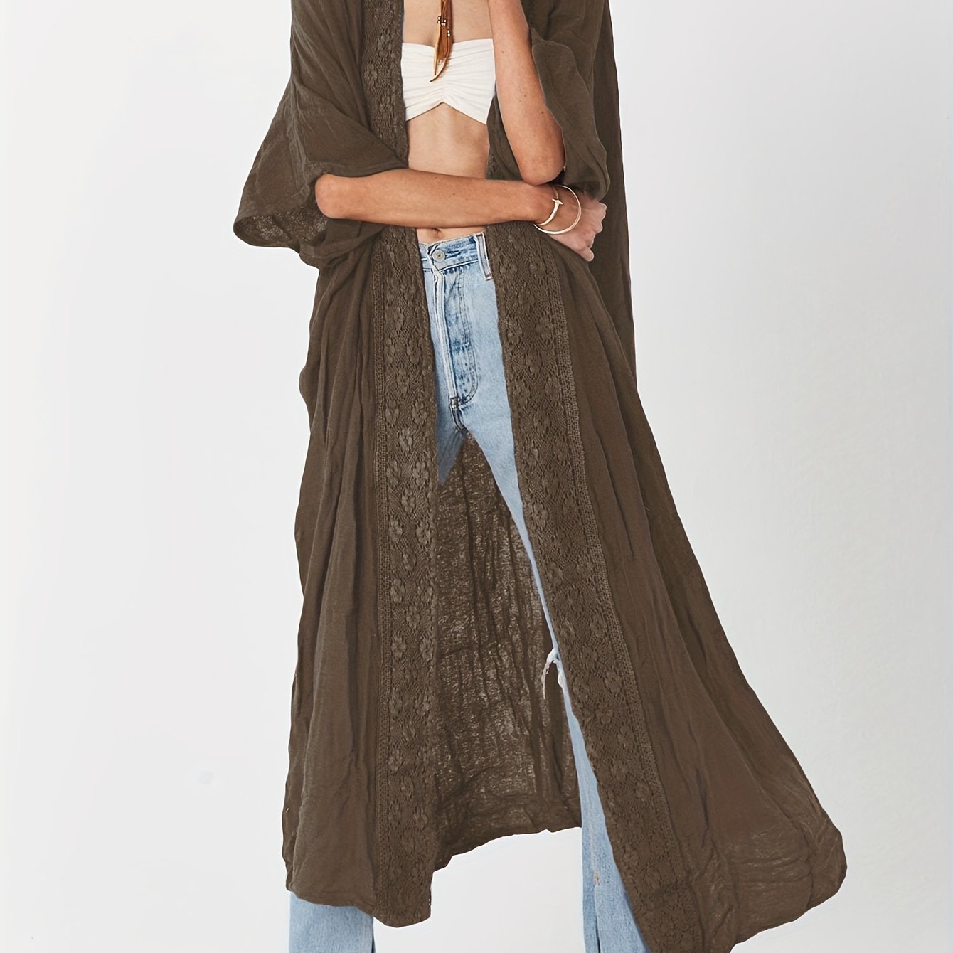 Women's Beach Cover Up Cardigan With Lace Sun Protection