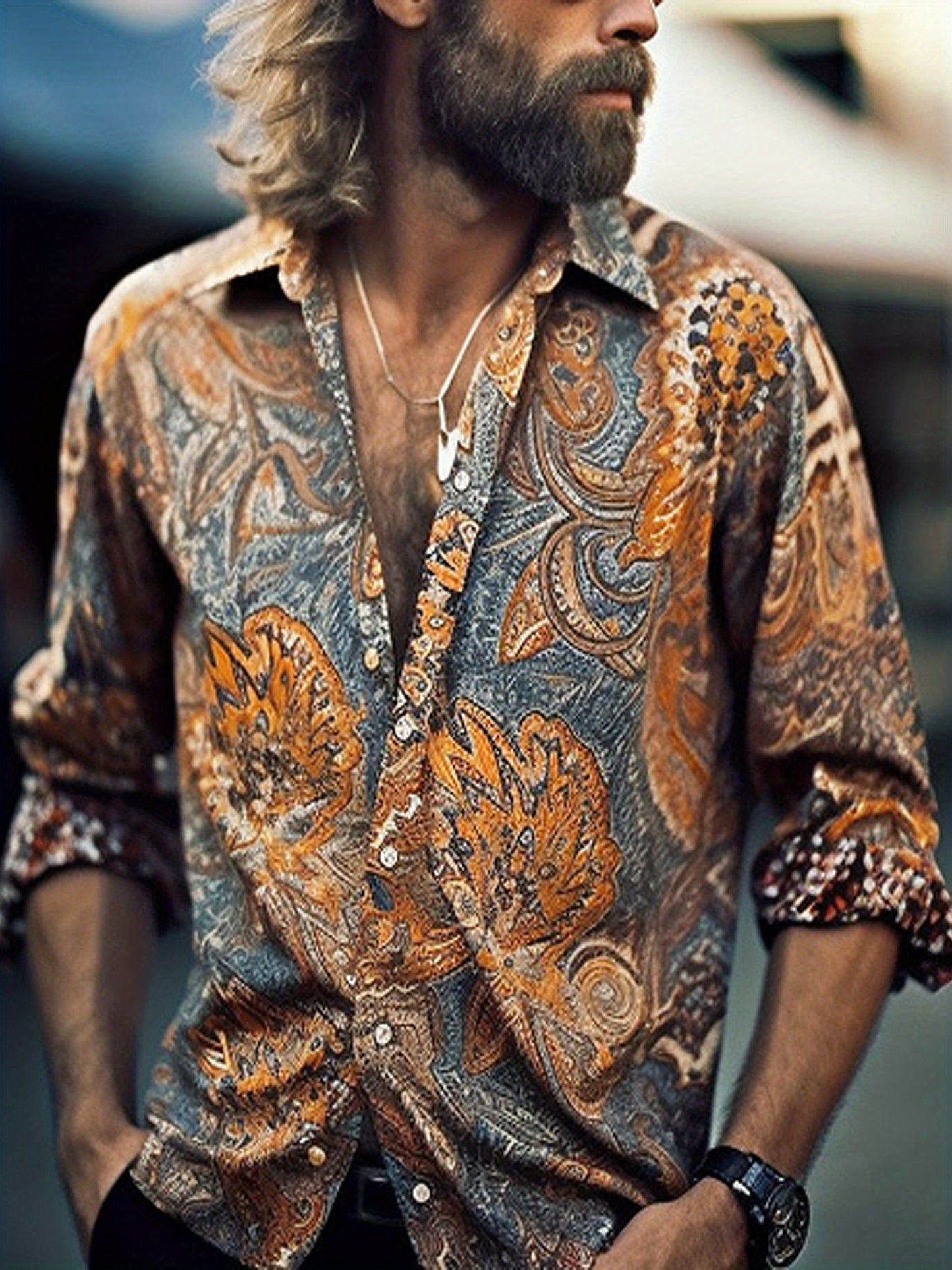 Men's Hawaiian Shirt Button Down Long Sleeve Classic Collar