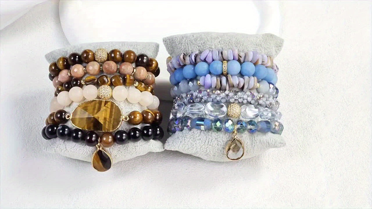 Blossom And Radiate Boho Tiger Eye Crystal Bracelet Set