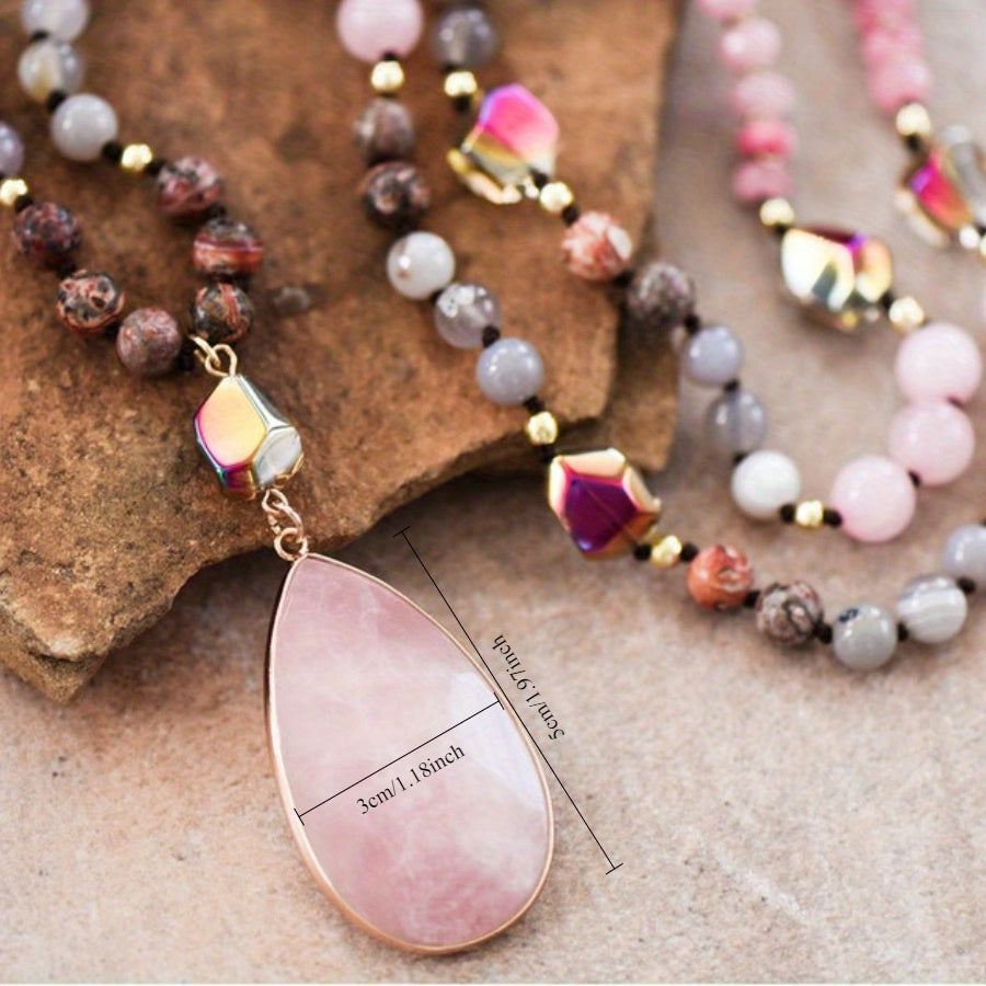 Blossom Radiate Boho Semi Precious Stone Pendant Necklace