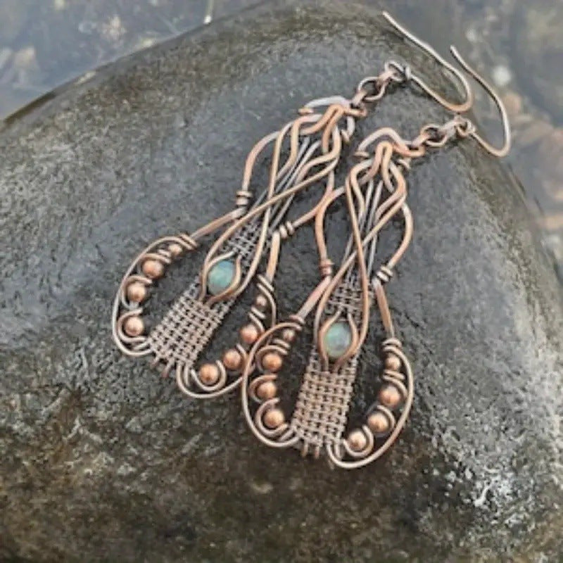Bohemian Labradorite Pendant Earrings With Vintage Wire Wrap