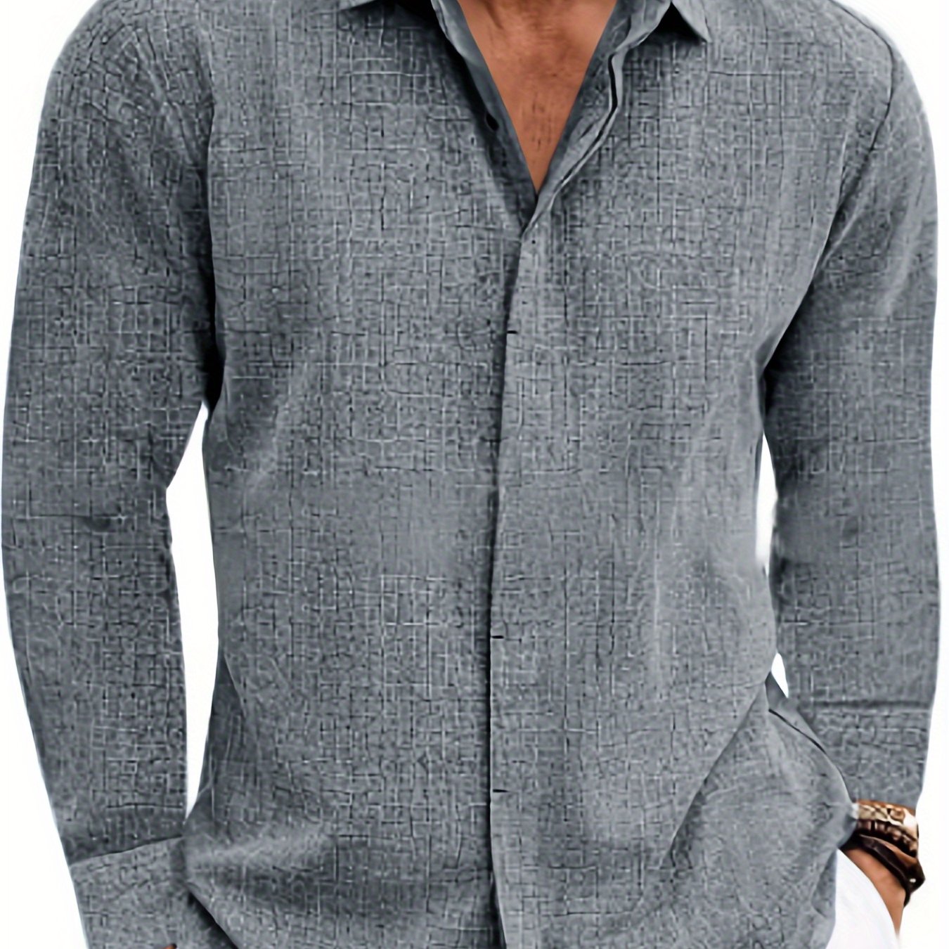 SCACTO Mens Breathable Linen Look Long Sleeve Button Up Shirt Regular Fit For Warm Weather Casual Dress