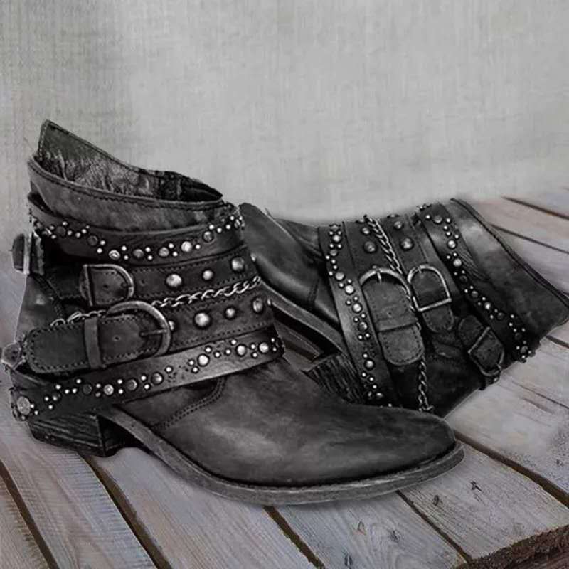 Women Western Cowboy Boots with Chunky Heel and Studs