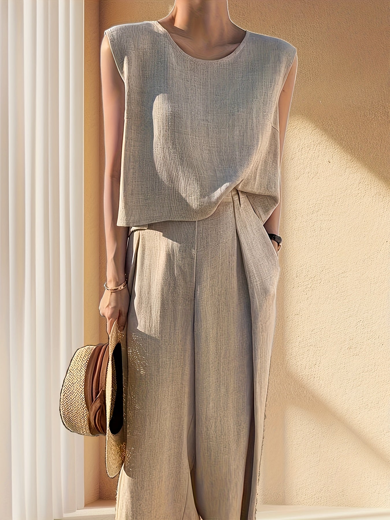 Blossom Radiate Spring Summer Sleeveless Top And Pants Set