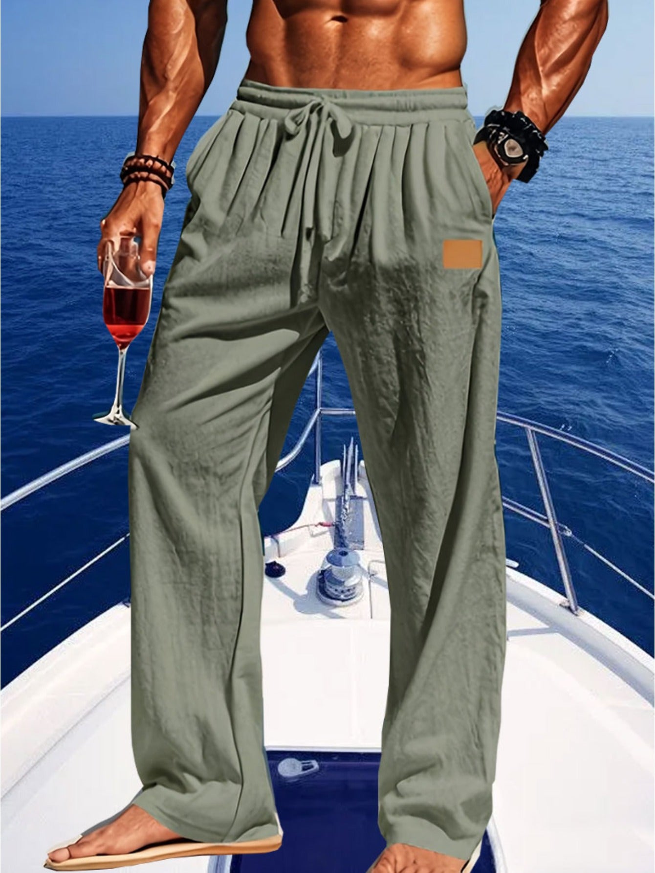 Men's Lightweight Cotton Beach Pants With Zippered Waistband