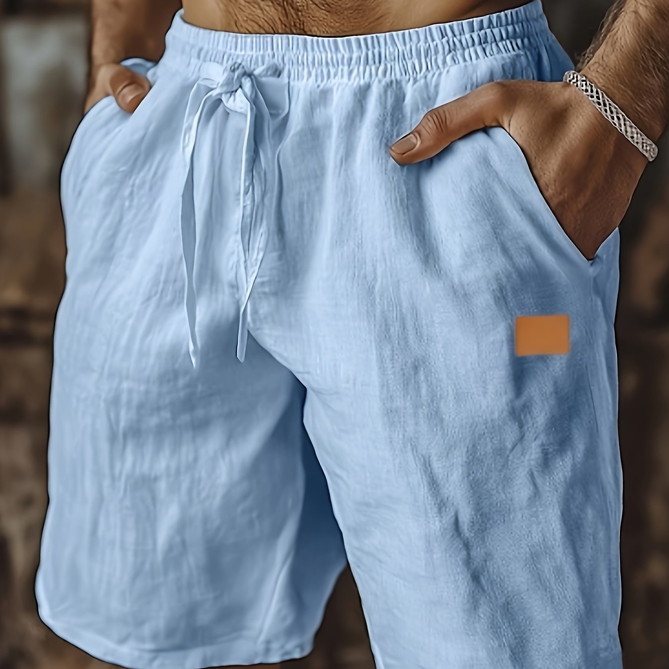 Linen Beach Shorts With Pockets Drawstring Waist Casual