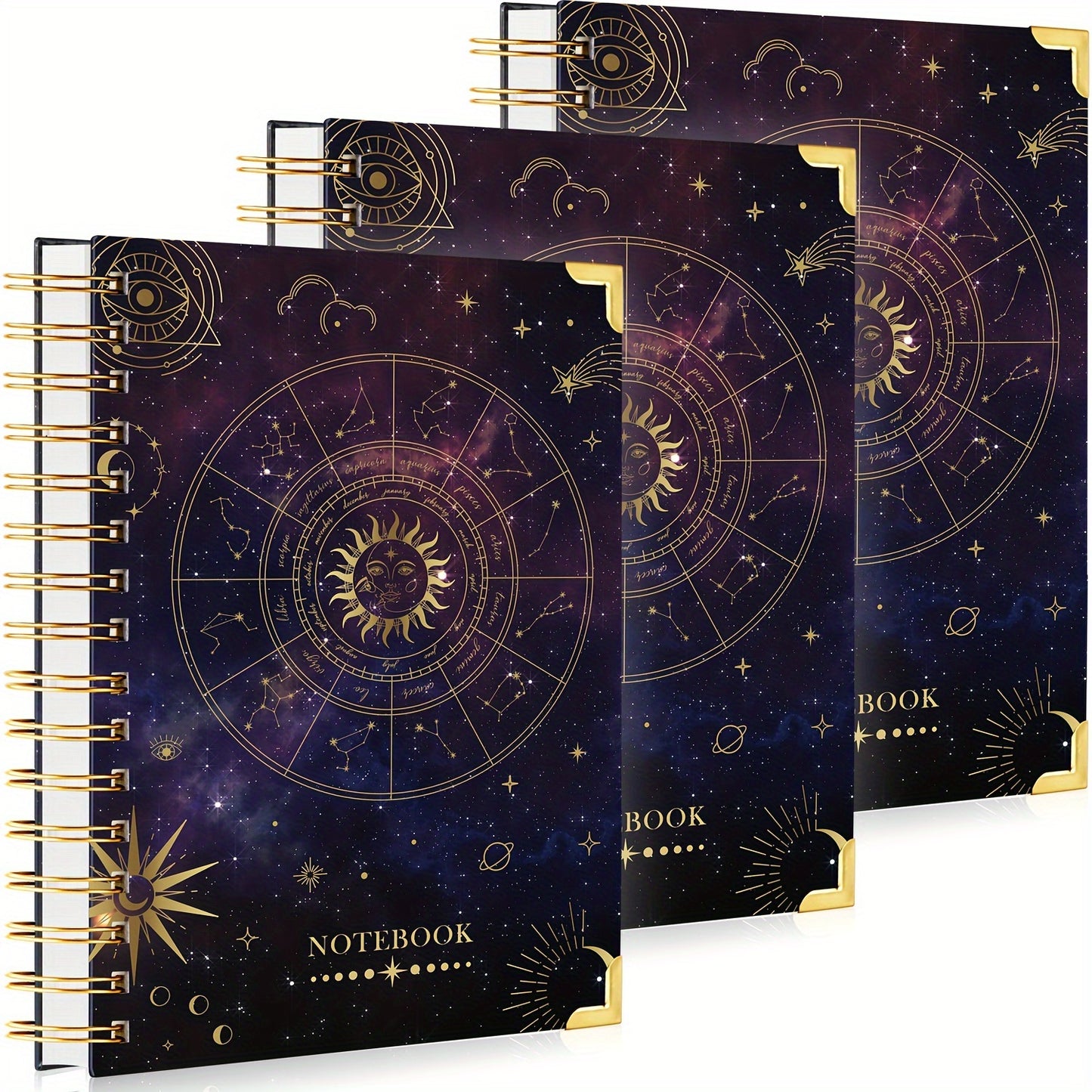 Set Of 3 Spiral Journals Starry Sky Astrology Zodiac Art