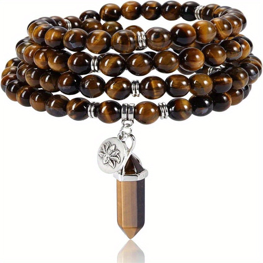 Top Plaza 108 Mala Prayer Beads Natural Gemstone Bracelet