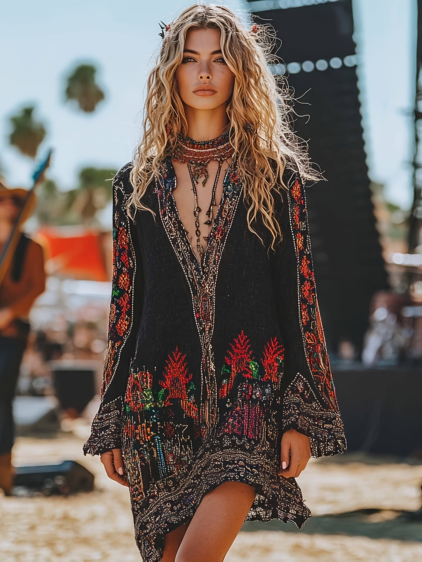 Vintage Western Cowgirl Dress With Floral Print Fringe