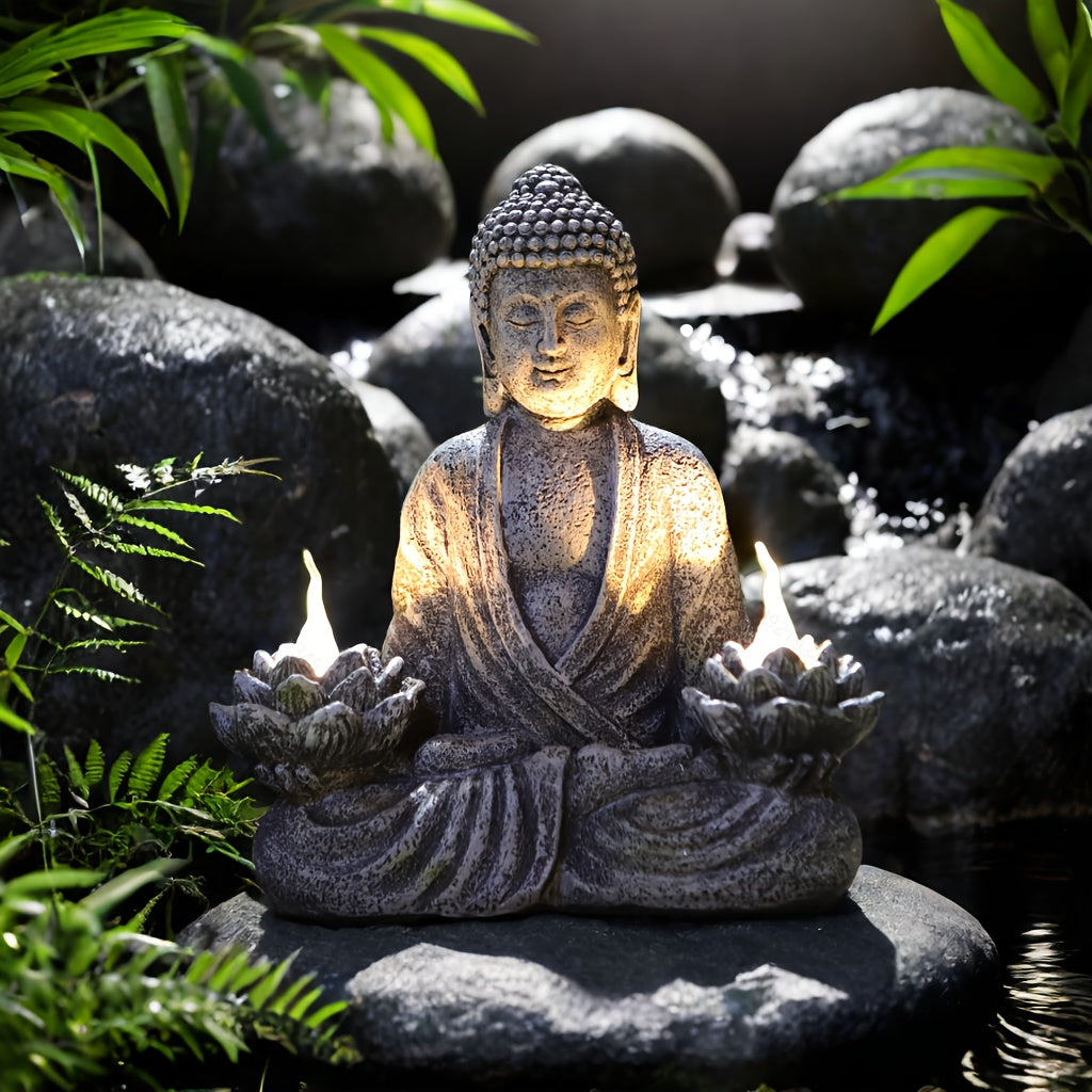 Blossom And Radiate Lotus Statue Solar Powered Garden Decor