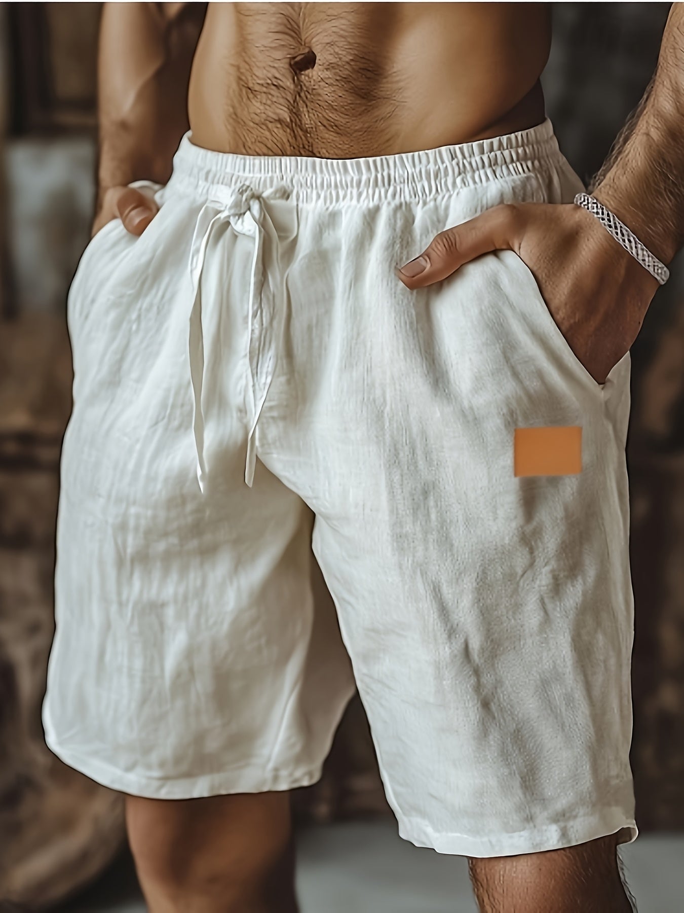 Linen Beach Shorts With Pockets Drawstring Waist Casual
