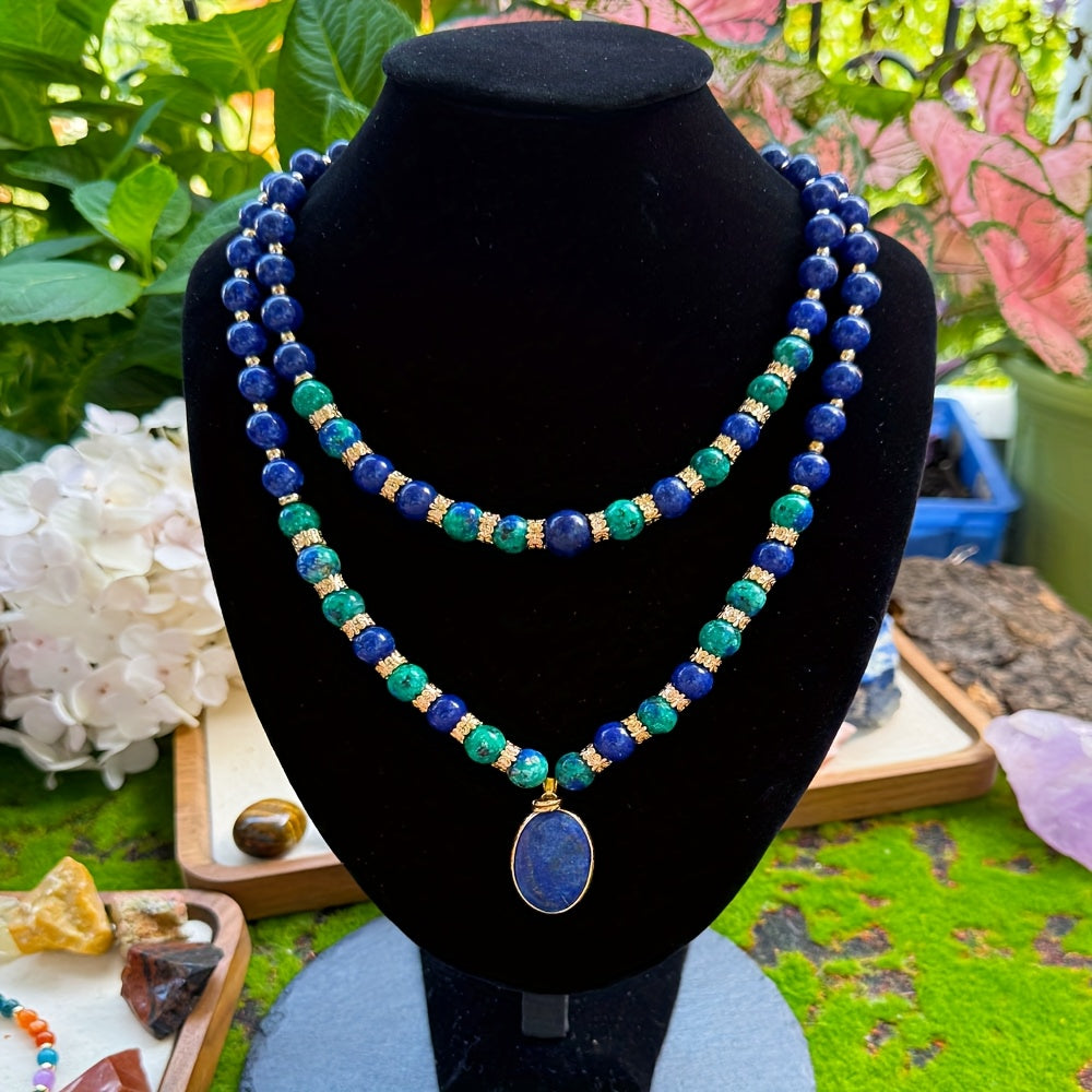Blossom And Radiate Lapis Lazuli Double Layer Necklace Stone