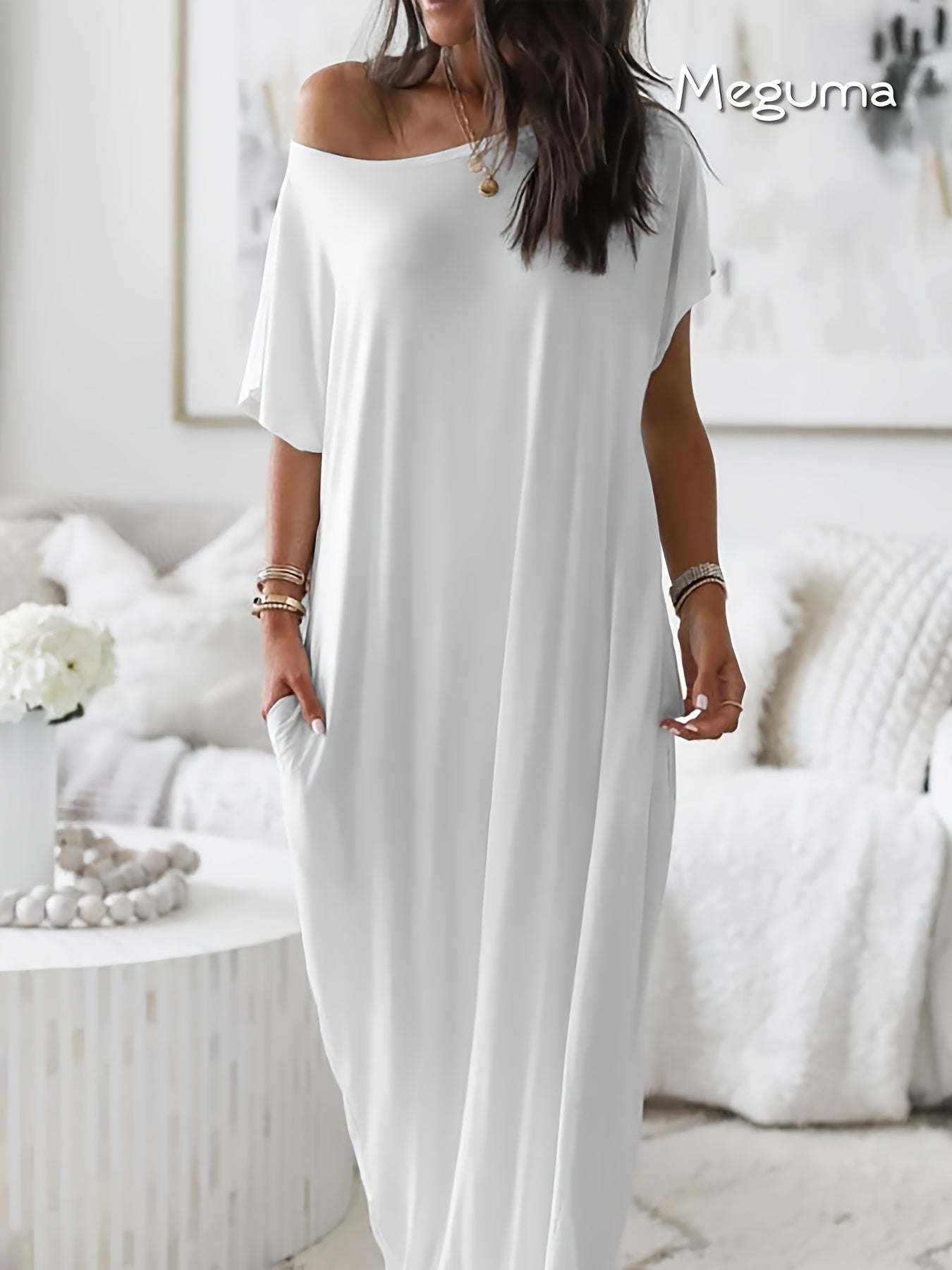 Womens Long Style Dress Crew Neck Comfortable Breathable
