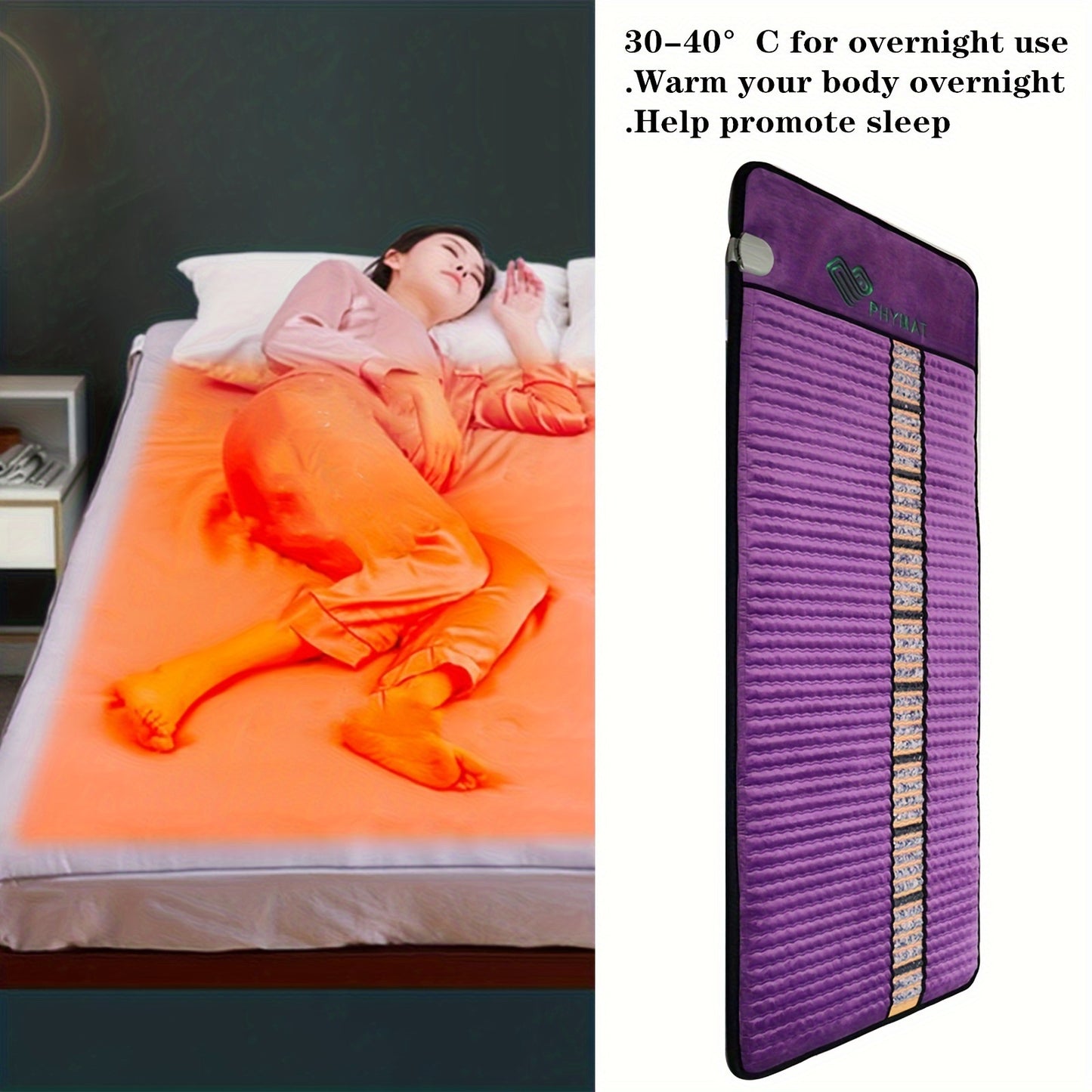 PHYMAT Far Infrared Heating Pad Full Body Back and Yoga Mat With Stone Surface Timer Auto Shut Off