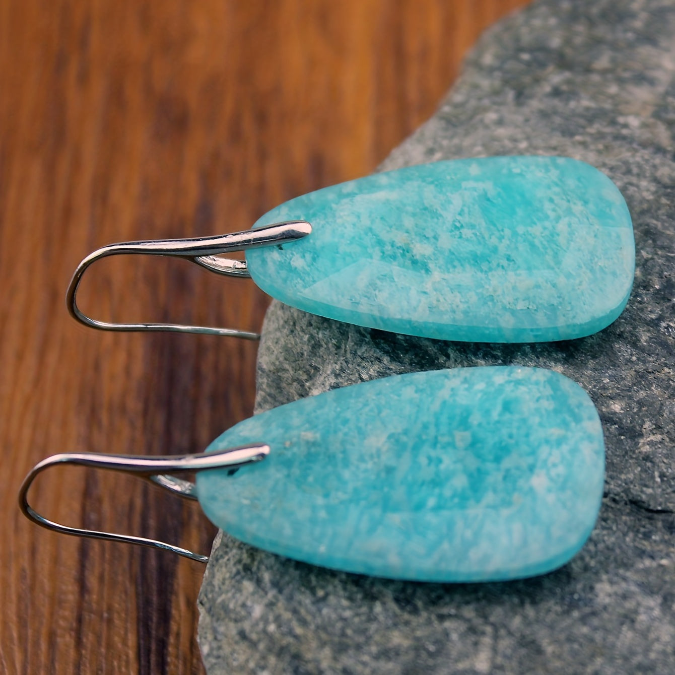 Blossom And Radiate Amazonite Dangle Earrings Copper Hooks