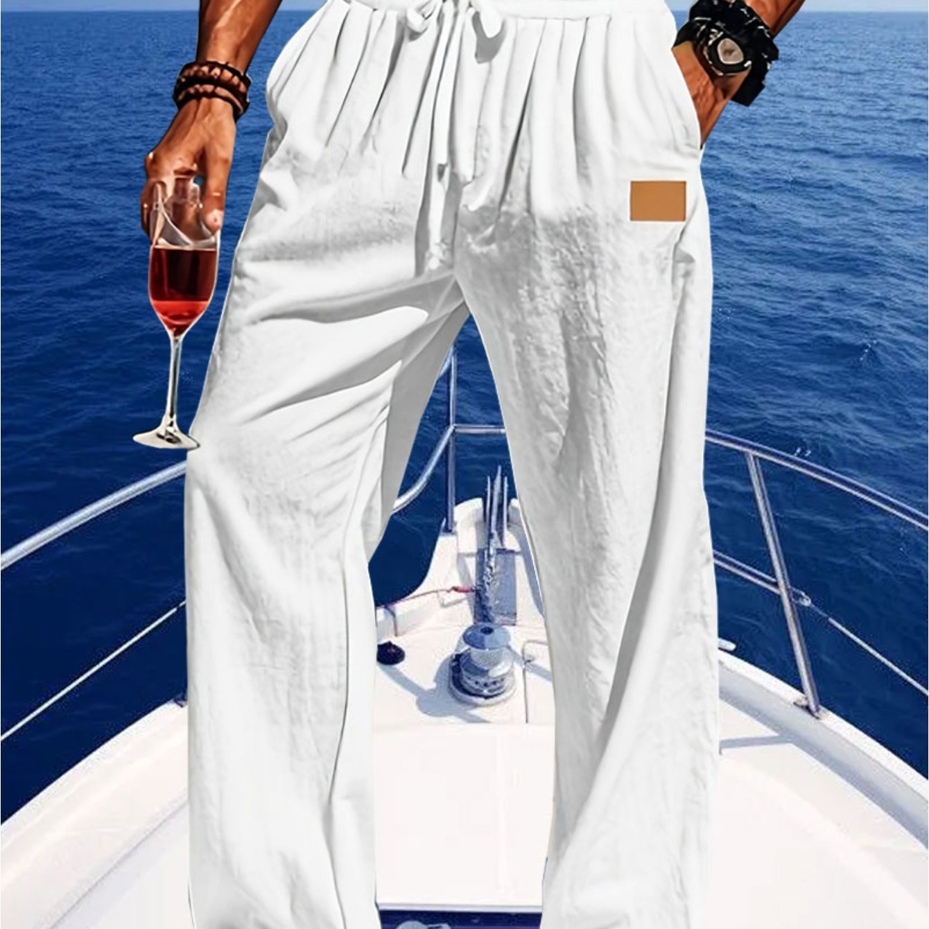 Men's Lightweight Cotton Beach Pants With Zippered Waistband