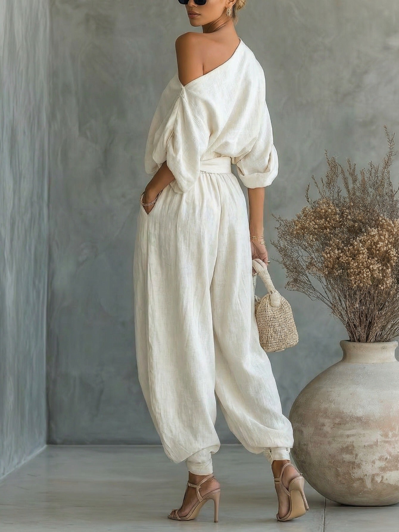 Women's Off-Shoulder Top And Jogger Set, Polyester 2-Piece