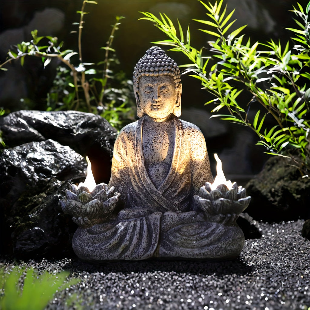 Blossom And Radiate Lotus Statue Solar Powered Garden Decor