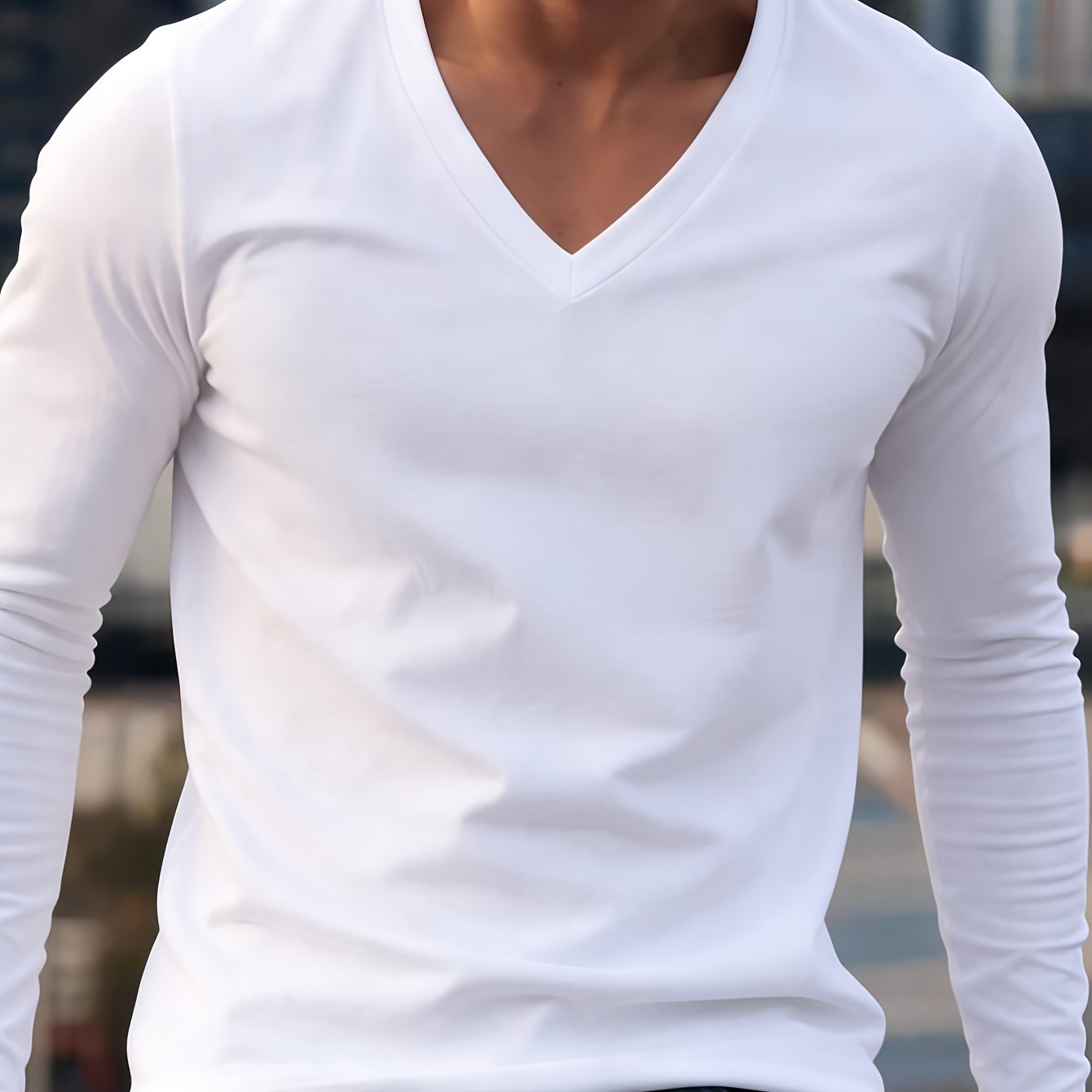 Men's V-Neck Long Sleeve Shirt for Casual Wear