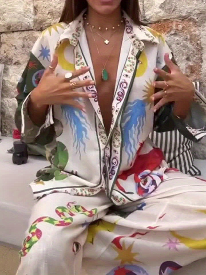 Blossom And Radiate Women's Print Shirt And Pants Set