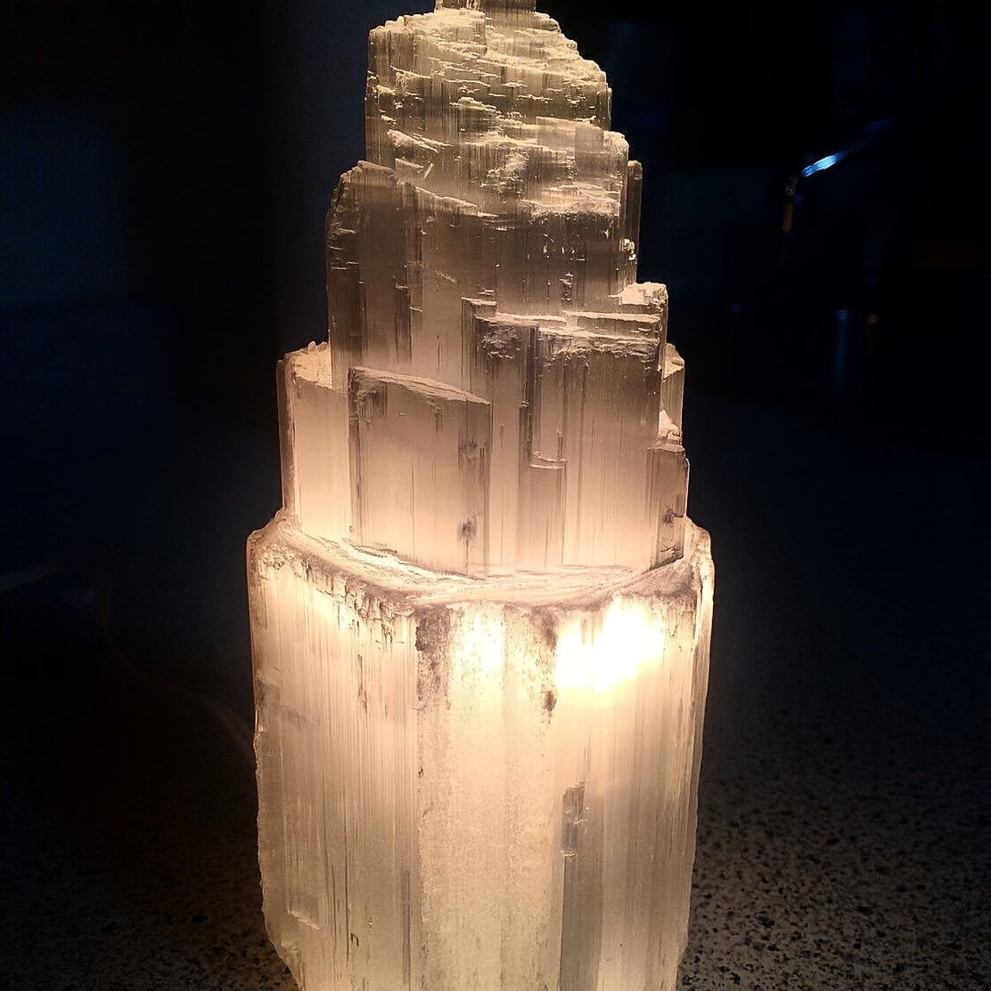 Blossom & Radiate Selenite Skyscraper Lamp With Dimmer