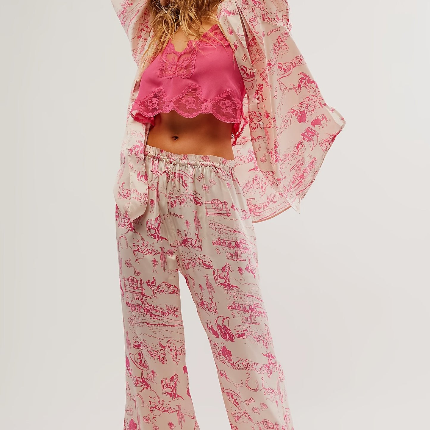 Purple Satin Pajamas - Elegant Floral Printed - Perfect For A Cozy Night