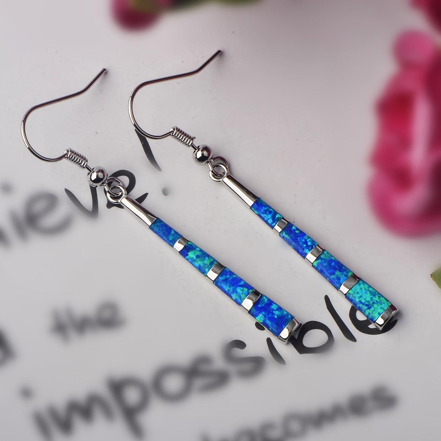 Copper Boho Earrings Silver Plated Opal Birthstone September
