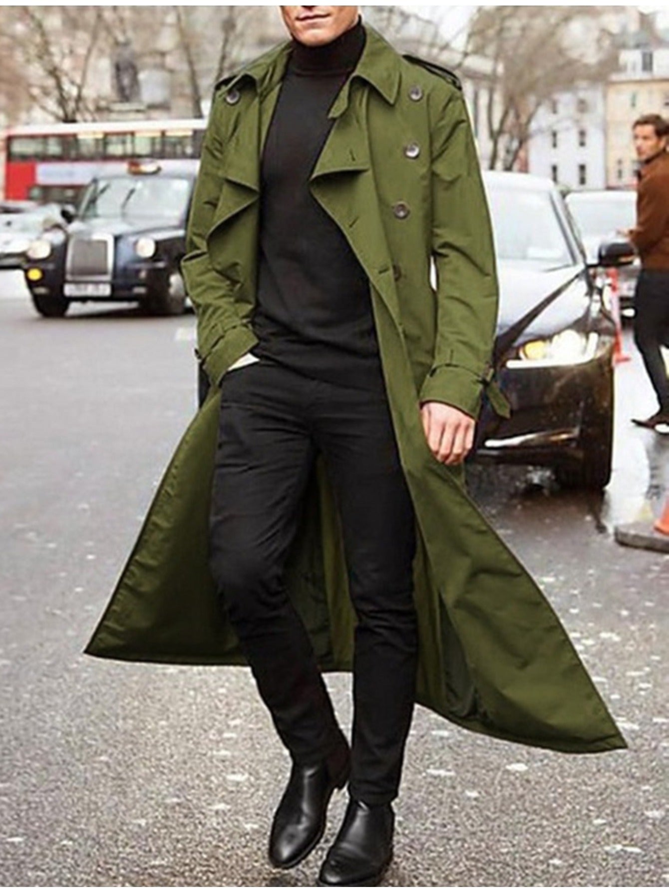 Blossom And Radiate Men Trench Coat Button Front Closure