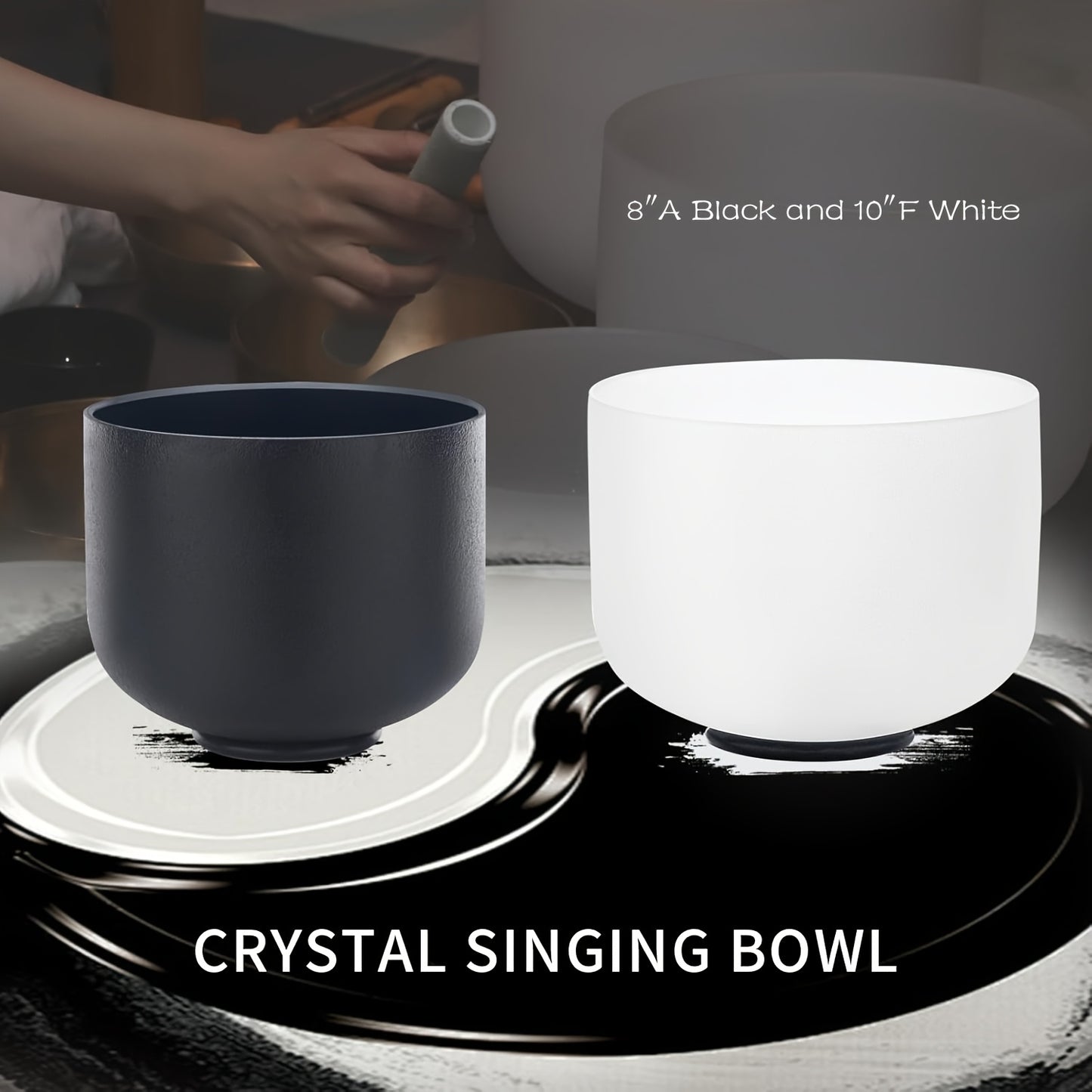 Crystal Singing Bowl Set 2 Pieces Yin Yang 432Hz Case