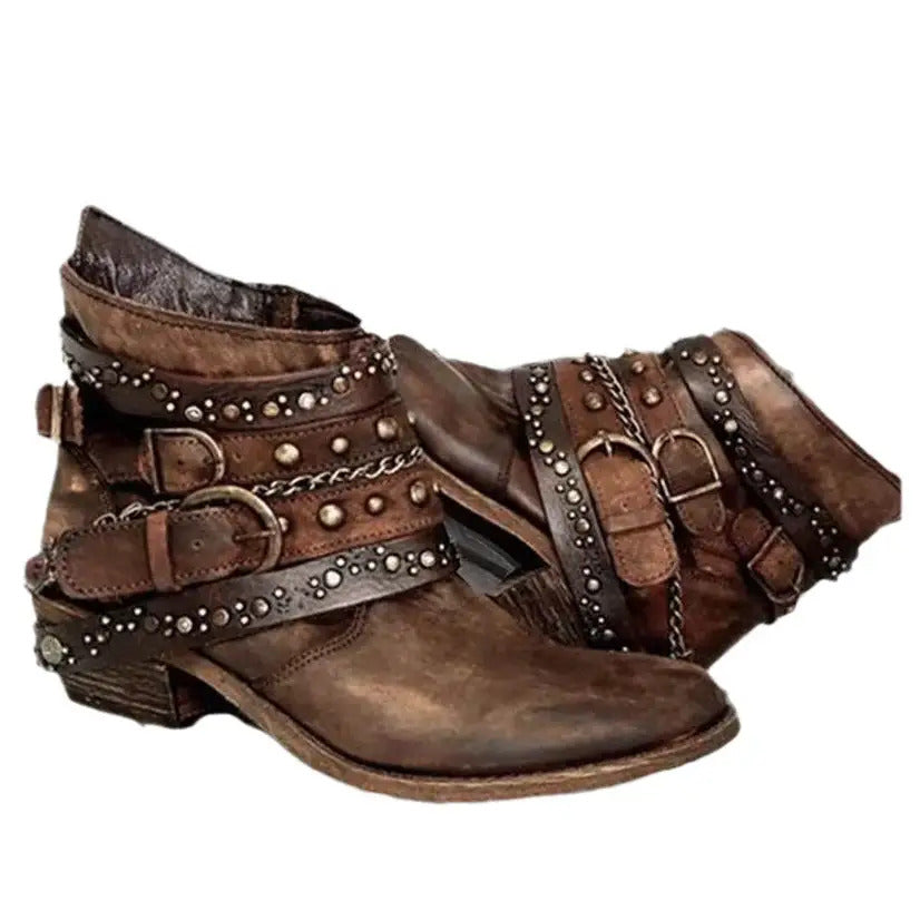 Women Western Cowboy Boots with Chunky Heel and Studs