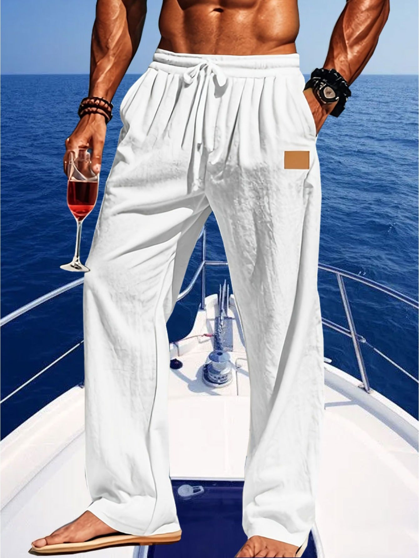 Men's Lightweight Cotton Beach Pants With Zippered Waistband