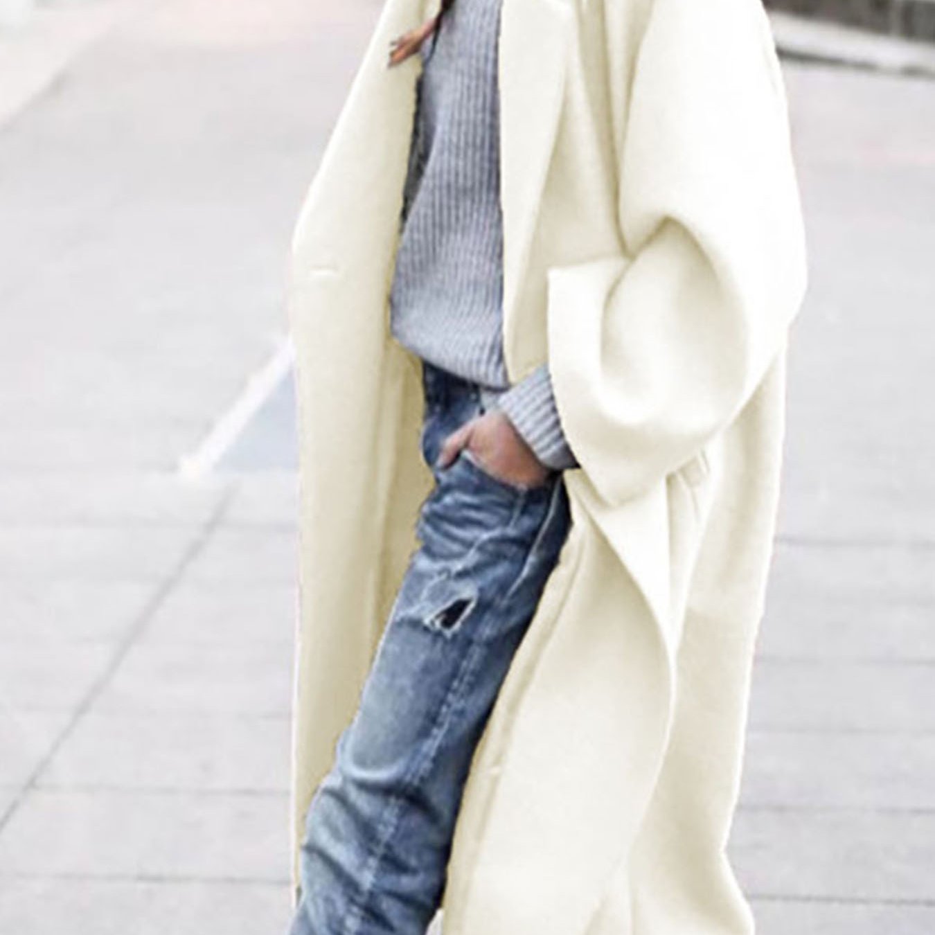 Womens Oversized Long Coat Pockets Elegant Winter Trench