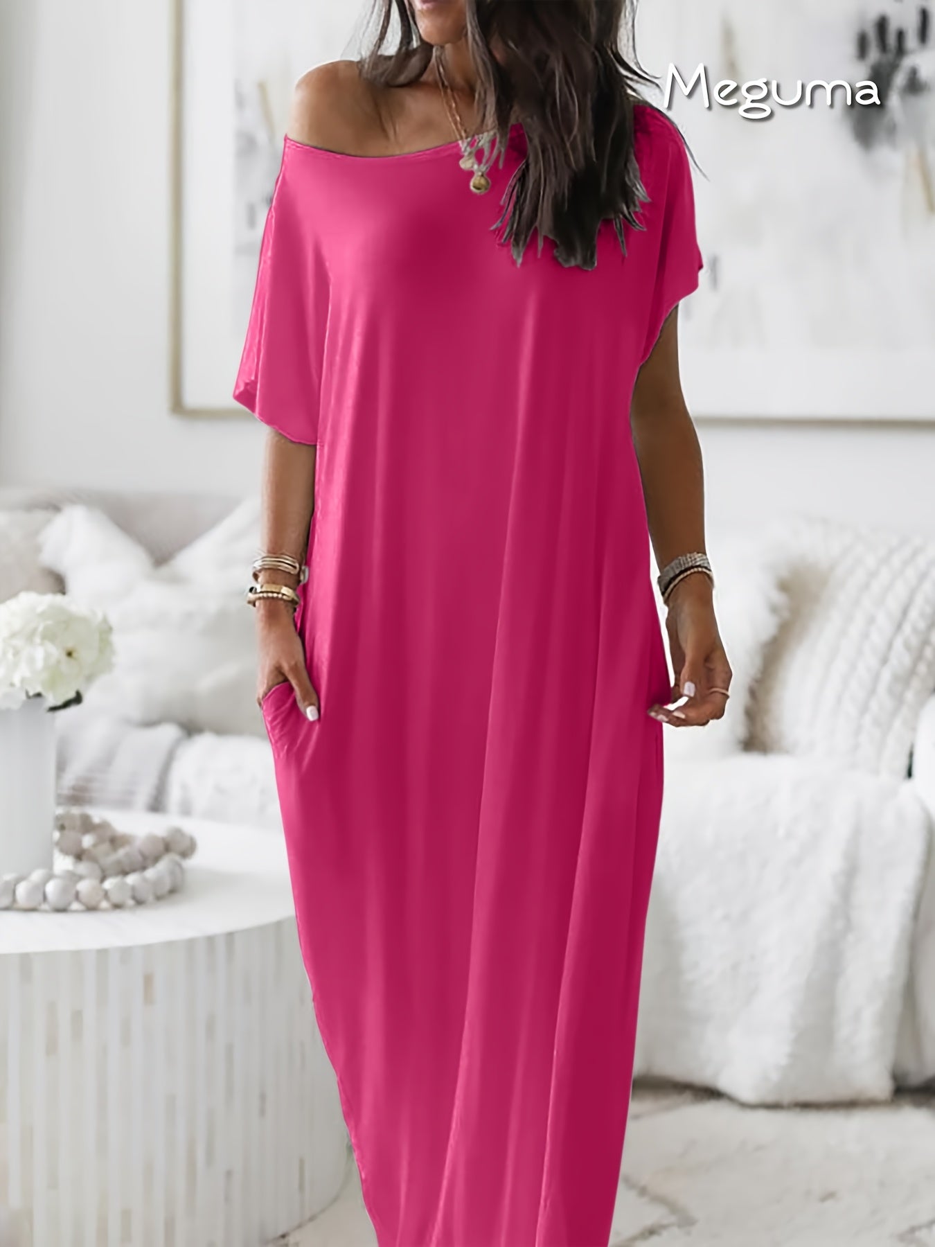 Womens Long Style Dress Crew Neck Comfortable Breathable