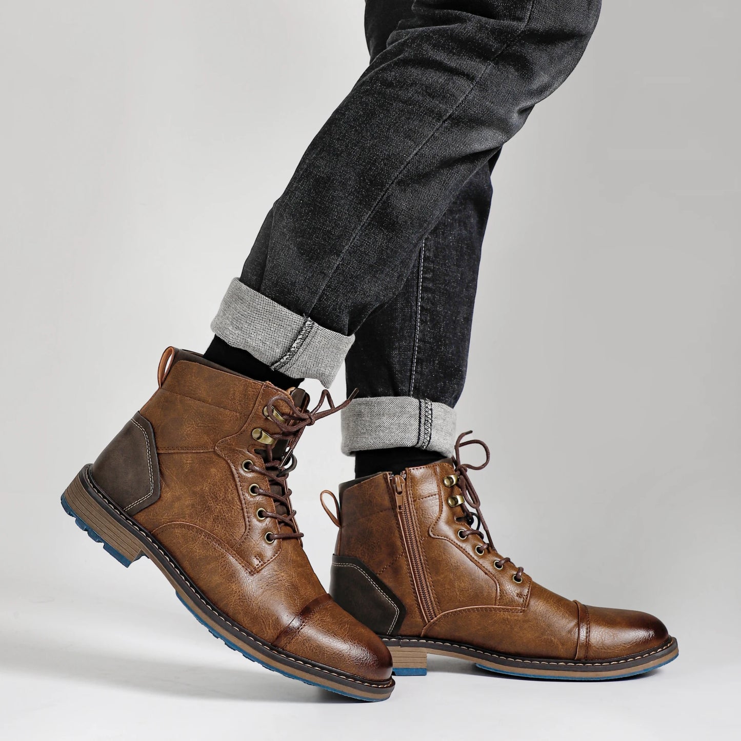 Hecrafted Mens Retro Leather Boots Modern Comfort Everyday