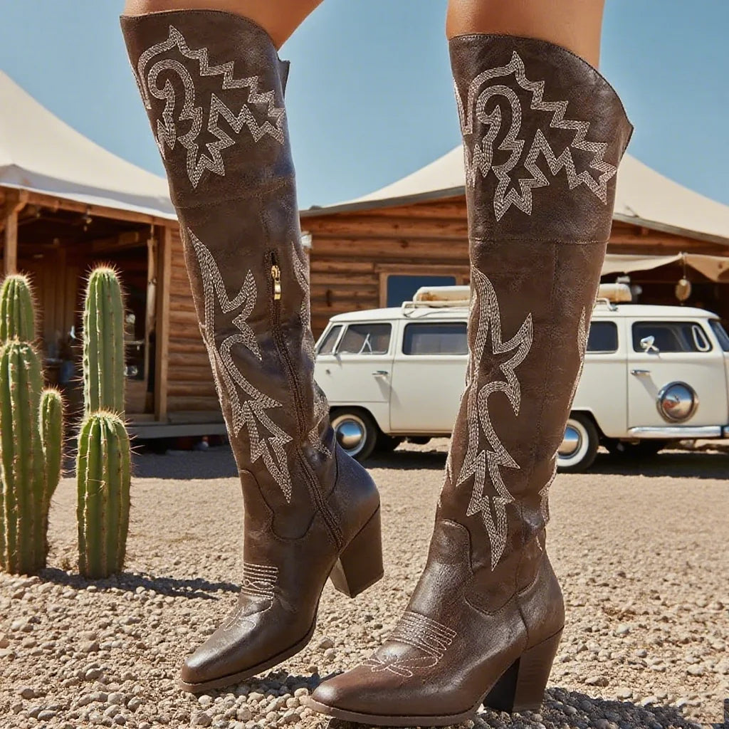 GIGIFOX Over The Knee Boots With Chunky Heel Zipper
