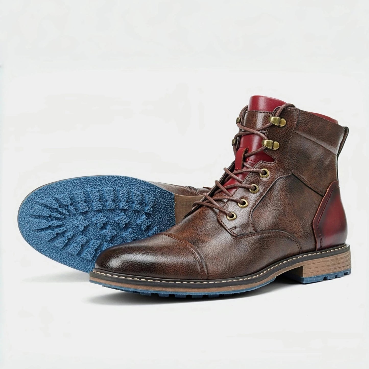 Hecrafted Men Lace Up Ankle Boots With Zipper Leather