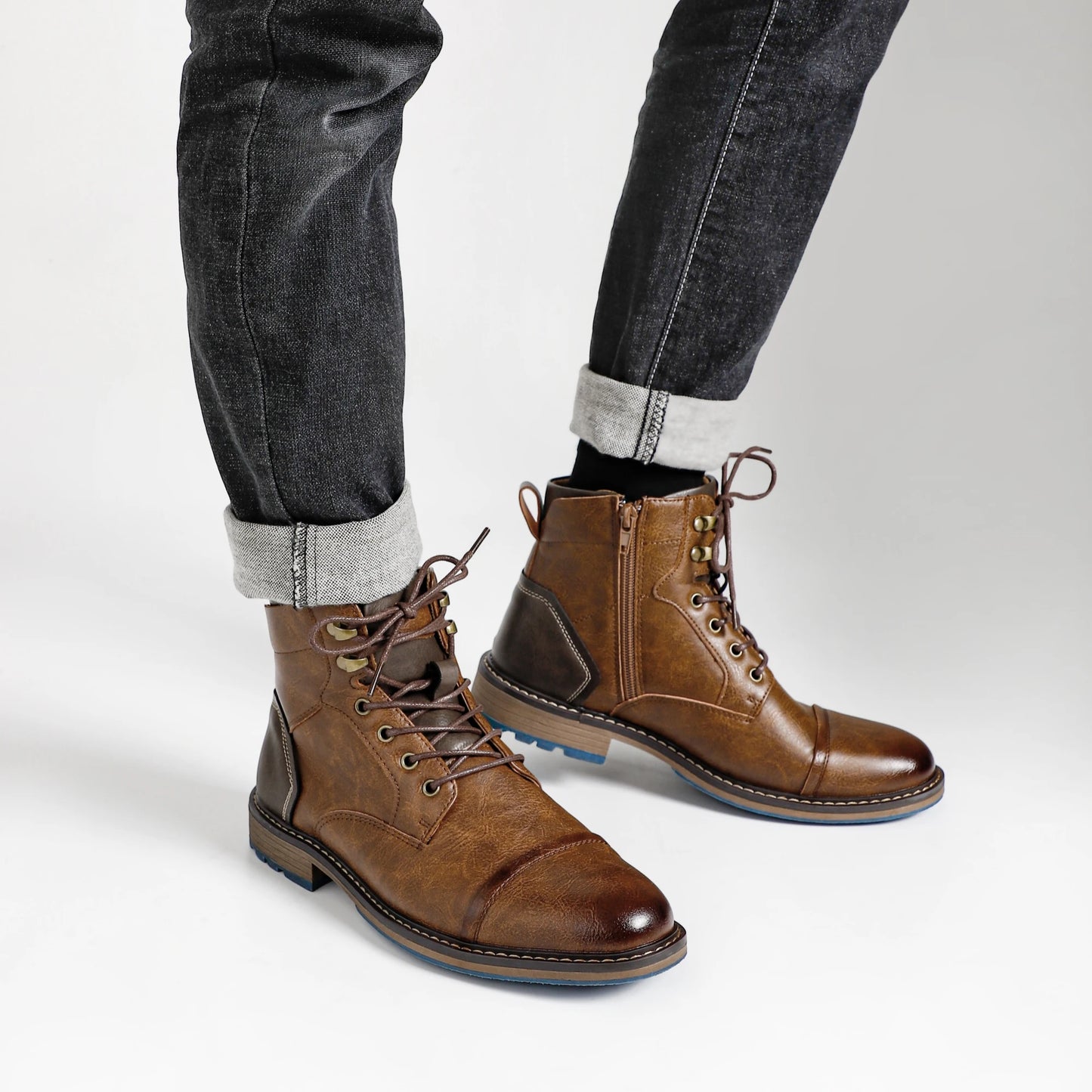 Hecrafted Mens Retro Leather Boots Modern Comfort Everyday
