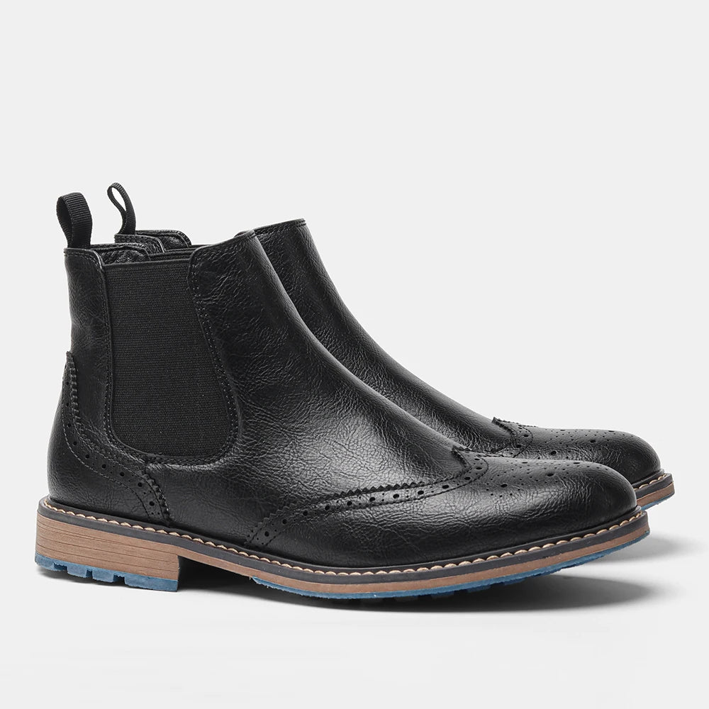 Hecrafted Men Lace Up Ankle Boots With Zipper Leather