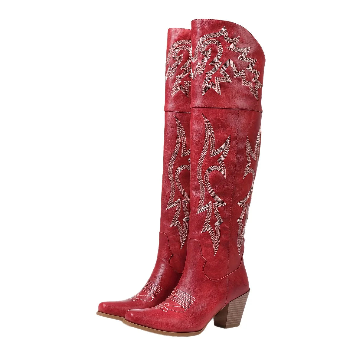 GIGIFOX Over The Knee Boots With Chunky Heel Zipper