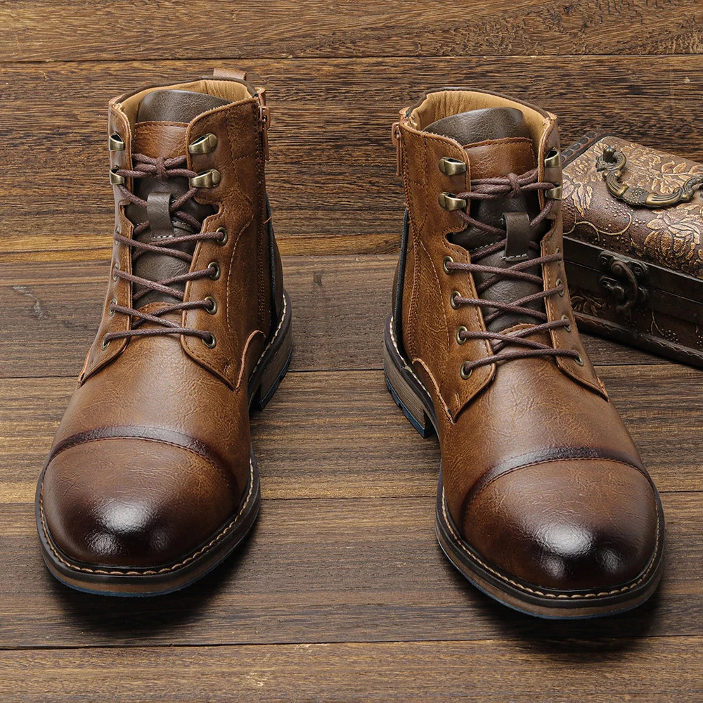 Hecrafted Mens Retro Leather Boots Modern Comfort Everyday