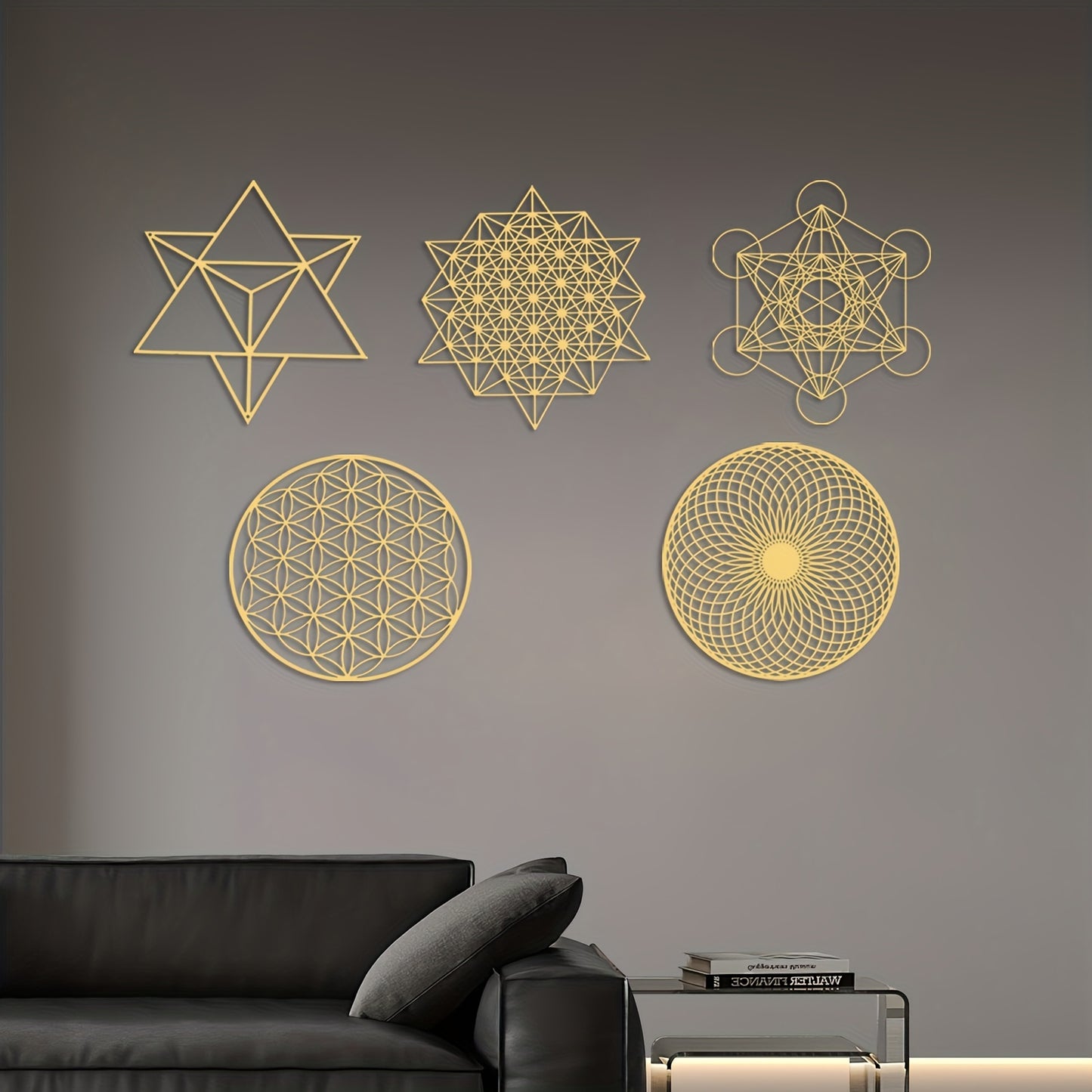 MORESEC Sacred Geometry Metatron Cube Wood Wall Art Set