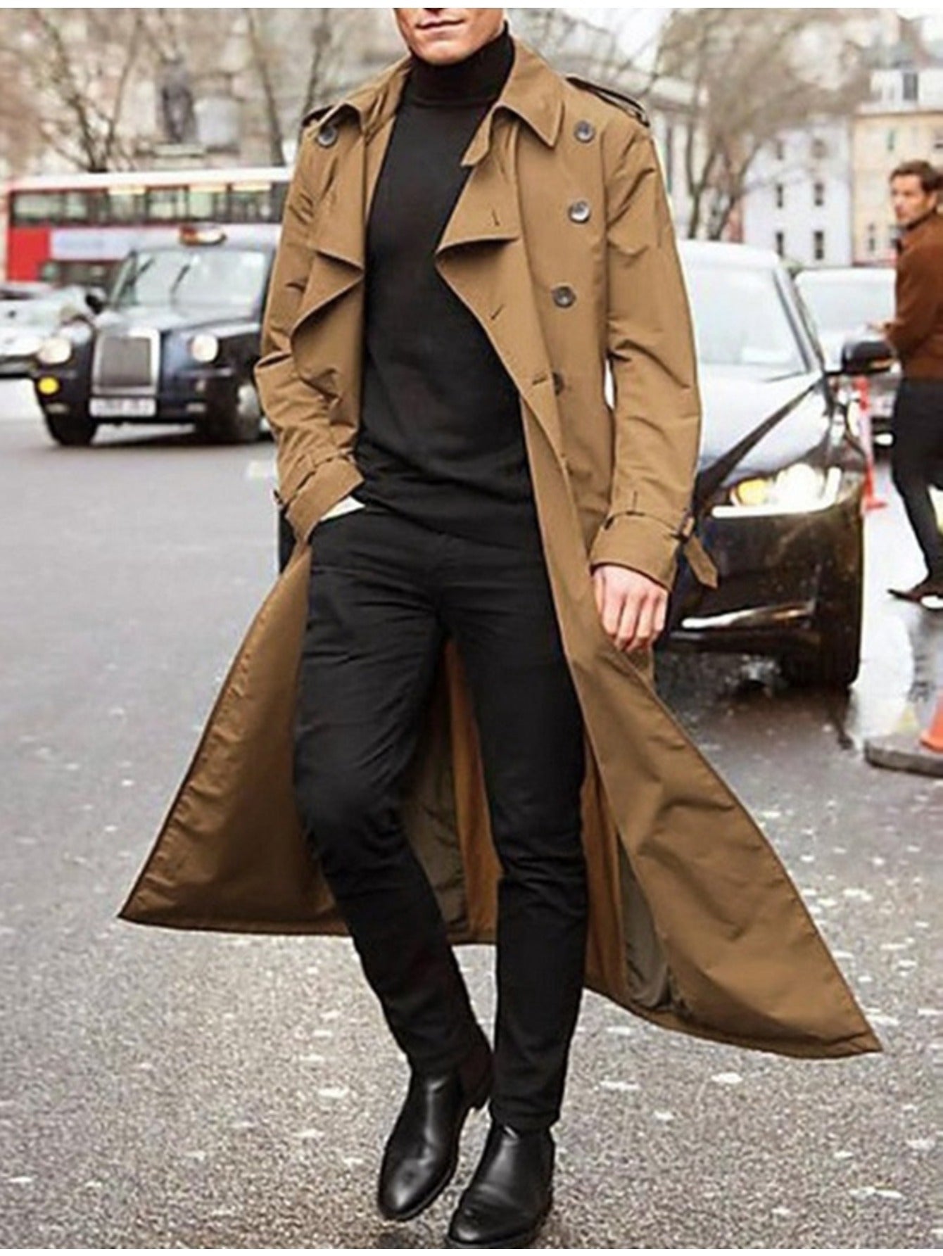 Blossom And Radiate Men Trench Coat Button Front Closure