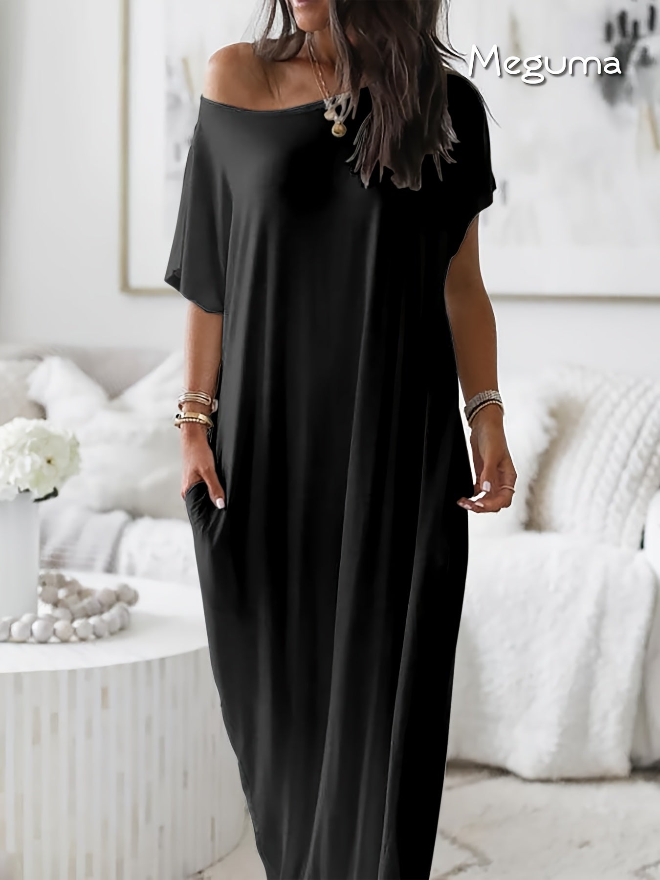 Womens Long Style Dress Crew Neck Comfortable Breathable