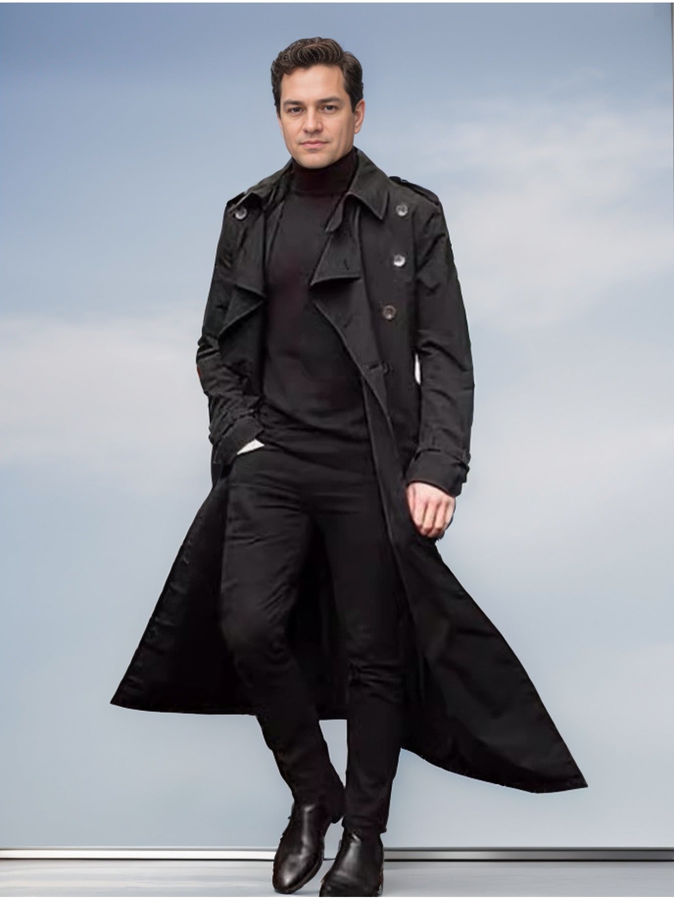 Blossom And Radiate Men Trench Coat Button Front Closure