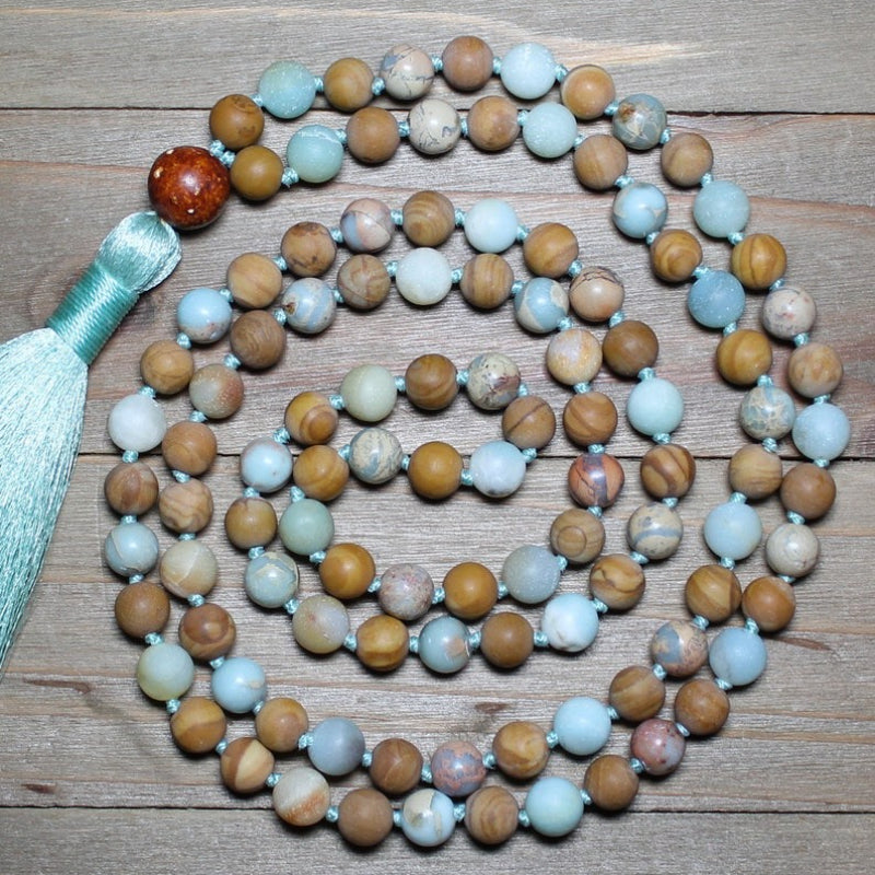 Natural Stone Mala Beads Necklace Boho Yoga Prayer Beads
